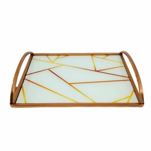 Bandeja de metal espelhada retangular rose 33x5x24cm Rio master