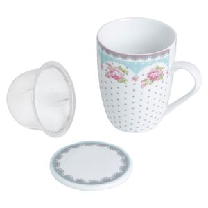 Caneca Infusor C/ Tampa 310ml em Porcelana Lyor