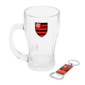 Caneca Chopp Flamengo C/ Abridor 450ml em Vidro Mileno