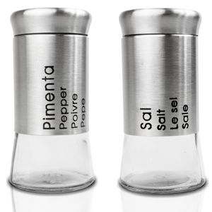 Kit Saleiro e Pimenteiro 2 Peças Aço Inox e Vidro Unihome