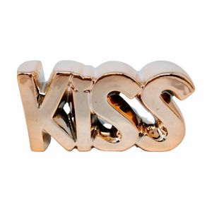 Palavra Kiss Decorativa 2x15x7cm em Cerâmica Interponte