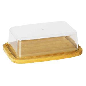 Manteigueira de bambu com tampa acrílica 19x12x6cm Lyor