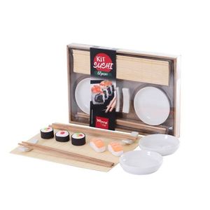 Kit Sushi Bambu e Porcelana P/ 2 Pessoas 7 Peças Rio de Ouro