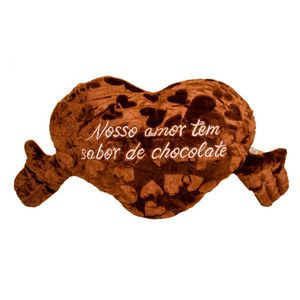 Almofada coração de pelúcia chocolate com cheiro e frases 30cm Fizzy