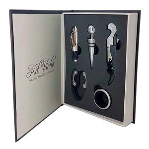 Kit vinho em caixa livro 5 peças UniHome