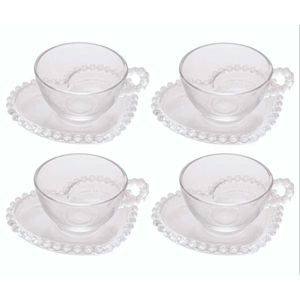 Conjunto de Xícaras C/ Pires Coração Pearl de Cristal 180ml 4 Peças Rojemac