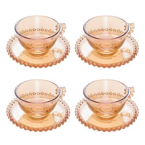 Conjunto de Xícaras Chá Cristal com Pires Pearl Âmbar 4 peças 180ml Rojemac