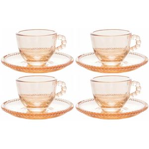 Conjunto de Xícaras Café Cristal com Pires Pearl Âmbar 80ml Rojemac