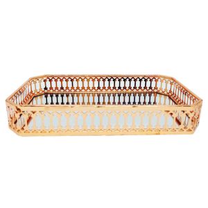 Bandeja Espelhada Decorativa 20x12x3cm em Metal Rose Gold Youbai