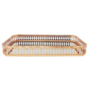 Bandeja Espelhada Decorativa 25x13,5x3,5cm em Metal Rose Gold Youbai