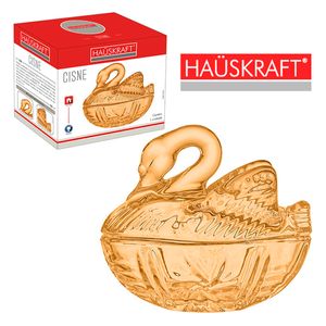 Potiche Decorativo Cisne 13,5cm em Vidro Âmbar Hauskraft
