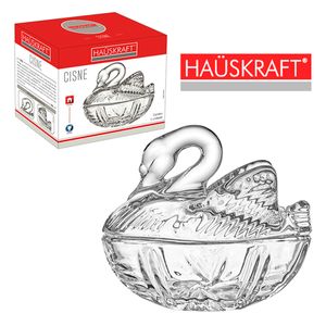 Potiche Decorativo Cisne 13,5cm em Vidro Transparente Hauskraft