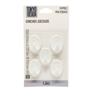 Gancho Adesivo Branco de Plástico 5 unidades 4cm Tokio Design Multiart