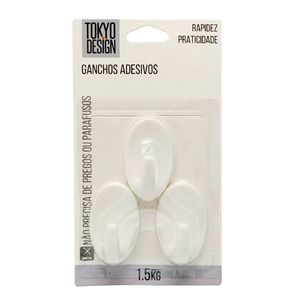 Gancho adesivo de plástico branco 3 unidades 6cm Tokio Design Multiart