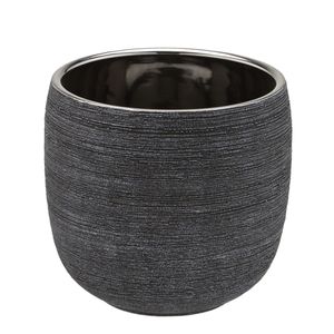 Vaso Decorativo Rustico 18x18x16,5cm em Cerâmica Chumbo C/ Detalhe Silver Mabruk