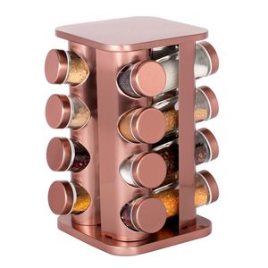 Porta Tempero Giratório 16 Peças em Vidro + Suporte em Aço Inox Rose Gold Livon