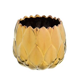 Vaso Cachepot Decorativo 10x11,5x11,5cm em Cerâmica Gold Mabruk