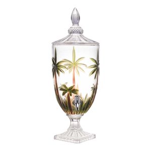 Dispenser de Cristal Ecológico C/Pé e Tampa Palm Tree HandPaint 4L Rojemac