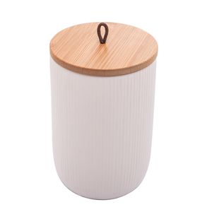 Pote Decorativo 10x10x15cm em Cerâmica C/ Tampa em Bambu Lyor