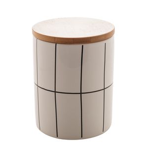 Potiche Decorativo de Cerâmica C/Tampa de Bambu Turim Branco 10x10x12cm Lyor