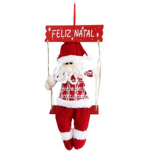 Placa Papai Noel Decorativo Tema: Natal 43cm em Poliéster e MDF Fartex - Verde