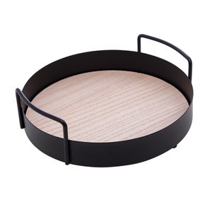 Bandeja Decorativa Preta C/ Alça 20x6cm em Metal e MDF Lyor