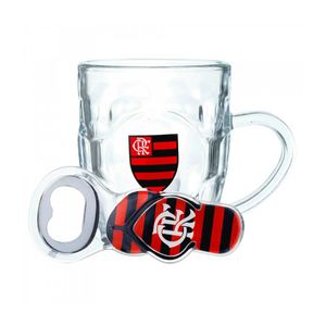 Caneca C/ Abridor de Garrafa Flamengo 310ml em Vidro Mileno