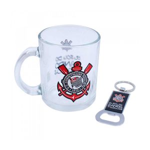 Caneca Corinthians C/ Abridor 320ml em Vidro Mileno