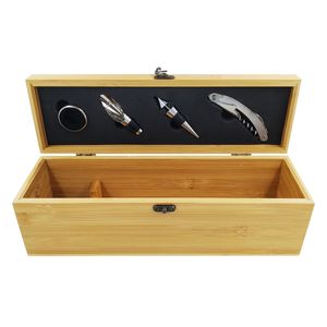 Kit Abridor de Vinho 4 Peças em Aço Inox + Caixa em Bambu