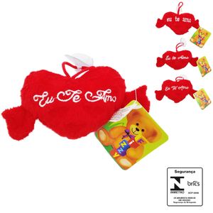 Chaveiro de Pelúcia Coração C/ Ventosa 8cm em Poliéster Fizzy