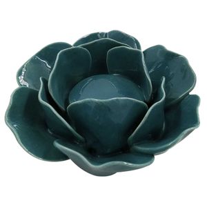 Castiçal Decorativo Flor 10,5x5cm em Porcelana Multiart
