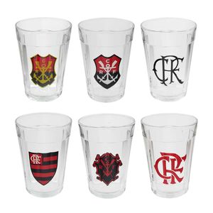 Jogo de Copos Flamengo 190ml 6 Peças em Vidro ALLMIX