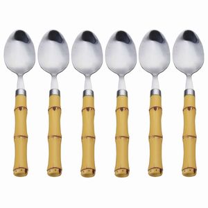 Conjunto com 6 colheres de aço inox com cabo de bambu Lyor Coliseu Presentes