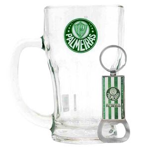 Caneca com Chaveiro Palmeiras 450ml em Vidro Mileno