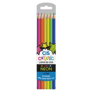 Jogo de Lápis de Cor Criatic Neon 6 Cores em Madeira Sertic