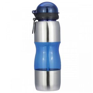 Garrafa de Plástico e Alumínio C/ Tampa e Canudo Azul 600ml Livon