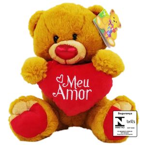 Urso de Pelúcia C/ Coração Meu Amor 20cm em Poliéster Fizzy