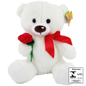 Urso de Pelúcia C/ Laço 30cm em Poliéster Fizzy