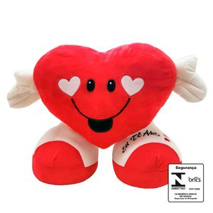 Coração Almofada de Pelúcia com Pé e frase 'Eu Te Amo' 36cm Fizzy