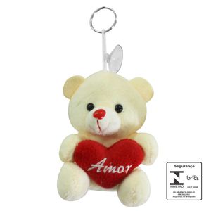Chaveiro Urso de Pelúcia C/ Coração 10cm em Poliéster Fizzy