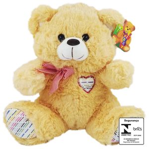 Urso de Pelúcia C/ Laço 28cm em Poliéster Fizzy