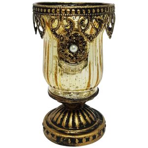 Castiçal Decorativo em Vidro e Metal 14x8cm Youbai