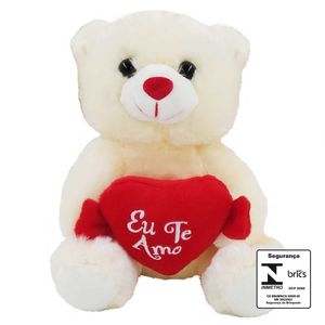 Urso de Pelúcia C/ Coração 20cm em Poliéster Fizzy