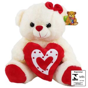 Urso de Pelúcia C/ Coração 30cm em Poliéster Fizzy
