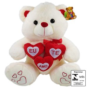 Urso de Pelúcia Corações 38cm em Poliéster Fizzy