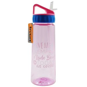 Garrafa C/ Canudo 650ml Frases Divertidas em Plástico Livon