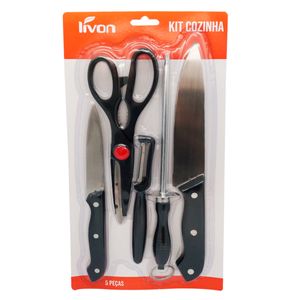 Kit Facas 5 Peças em Aço Inox Livon
