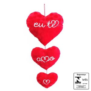 Coração de Pelúcia Decorativo P/ Parede 74x32x11cm em Poliéster Fizzy