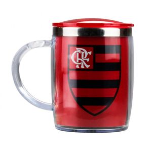 Caneca C/ Tampa Flamengo 450ml em Plástico/Inox Mileno