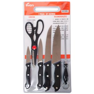 Kit Facas 7 Peças em Aço Inox Livon